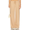 Beige Vertical Striped Wide Leg Casual Drawstring Waist Back Pockets Pants