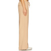 Beige Vertical Striped Wide Leg Casual Drawstring Waist Back Pockets Pants
