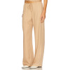 Beige Vertical Striped Wide Leg Casual Drawstring Waist Back Pockets Pants