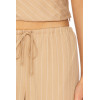 Beige Vertical Striped Wide Leg Casual Drawstring Waist Back Pockets Pants