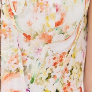 Elegant Sweetheart Neckline Sleeveless Elastic Shoulder Straps Open Back Floral Print Dress