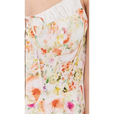 Elegant Sweetheart Neckline Sleeveless Elastic Shoulder Straps Open Back Floral Print Dress