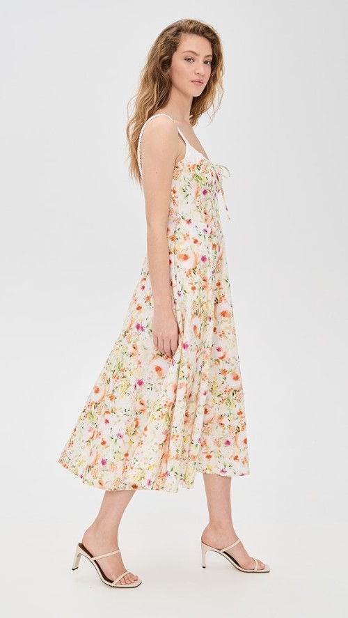 Elegant Sweetheart Neckline Sleeveless Elastic Shoulder Straps Open Back Floral Print Dress