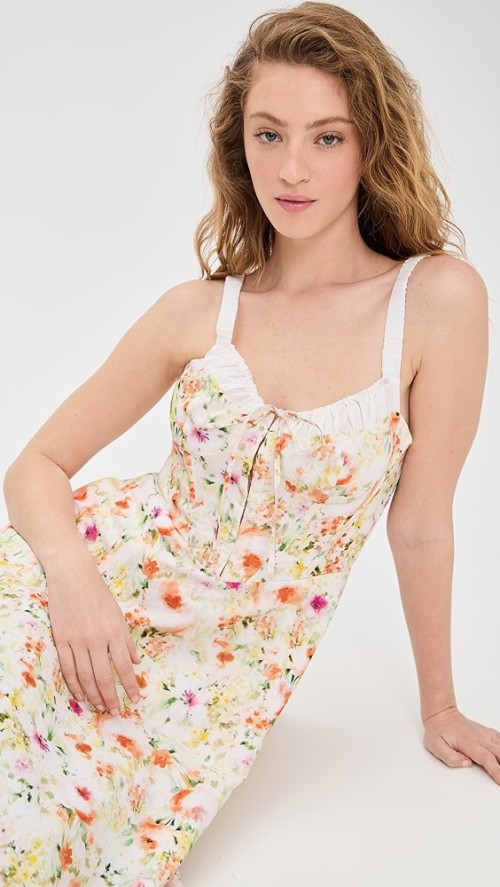 Elegant Sweetheart Neckline Sleeveless Elastic Shoulder Straps Open Back Floral Print Dress