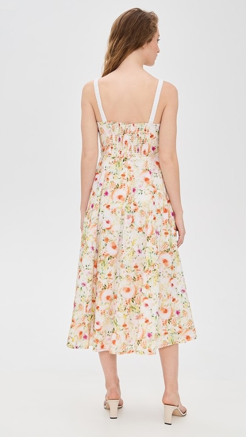 Elegant Sweetheart Neckline Sleeveless Elastic Shoulder Straps Open Back Floral Print Dress