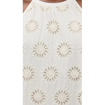 Elegant Halter Neckline Sleeveless Mid Waist Embroidered Floral Eyelets Casual Dress