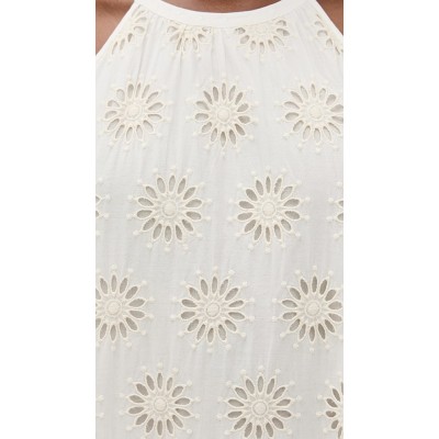 Elegant Halter Neckline Sleeveless Mid Waist Embroidered Floral Eyelets Casual Dress