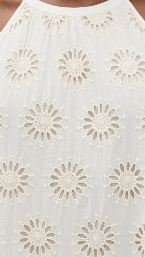 Elegant Halter Neckline Sleeveless Mid Waist Embroidered Floral Eyelets Casual Dress
