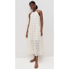 Elegant Halter Neckline Sleeveless Mid Waist Embroidered Floral Eyelets Casual Dress