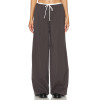 Dark Brown Vertical Striped Wide Leg Pants with Drawstring Waist Back Pocket Design