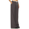 Dark Brown Vertical Striped Wide Leg Pants with Drawstring Waist Back Pocket Design