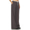 Dark Brown Vertical Striped Wide Leg Pants with Drawstring Waist Back Pocket Design