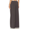 Dark Brown Vertical Striped Wide Leg Pants with Drawstring Waist Back Pocket Design