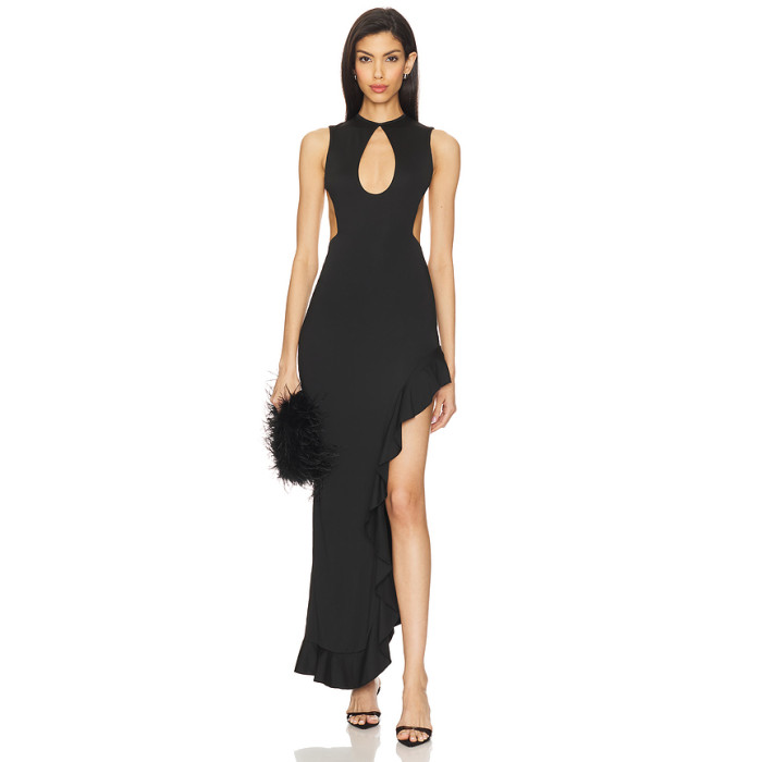 New Fashion Side split Cut out Sleeveless Backless Sexy High quality Woman's Long Dress