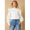 Elegant High Neckline Cut Out Long Sleeve Embroidered Solid Color Casual Tops