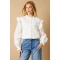 Elegant High Neckline Cut Out Long Sleeve Embroidered Solid Color Casual Tops