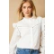 Elegant High Neckline Cut Out Long Sleeve Embroidered Solid Color Casual Tops