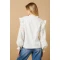 Elegant High Neckline Cut Out Long Sleeve Embroidered Solid Color Casual Tops