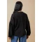 Handsome V-Neckline Tie neck Elegant Lace Trim Detailing on Sleeve Solid Color Tops