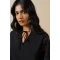 Handsome V-Neckline Tie neck Elegant Lace Trim Detailing on Sleeve Solid Color Tops