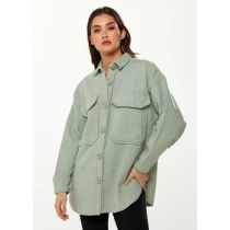 Sample Sport  Eton Neckline  Long Sleeve Solid Color Rectangular Chest Pockets Casual  Tops