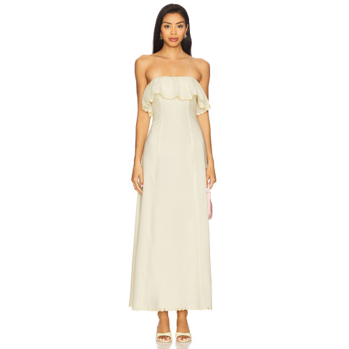 Romantic Strapless Elegant Chic Feminine High quality Flowy Off shoulder Woman's Long Dress