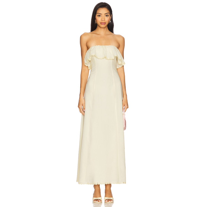 Romantic Strapless Elegant Chic Feminine High quality Flowy Off shoulder Woman's Long Dress