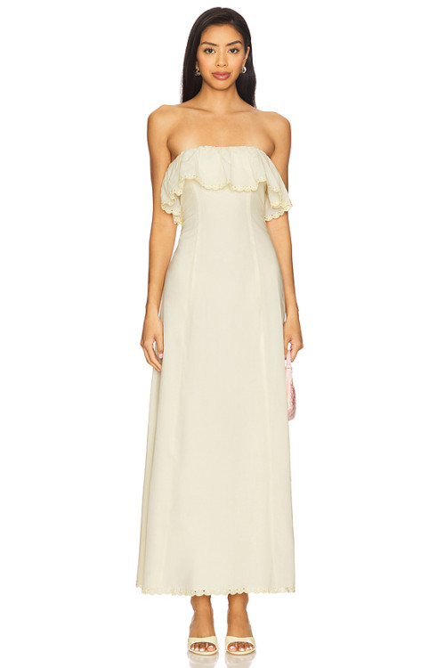 Romantic Strapless Elegant Chic Feminine High quality Flowy Off shoulder Woman's Long Dress