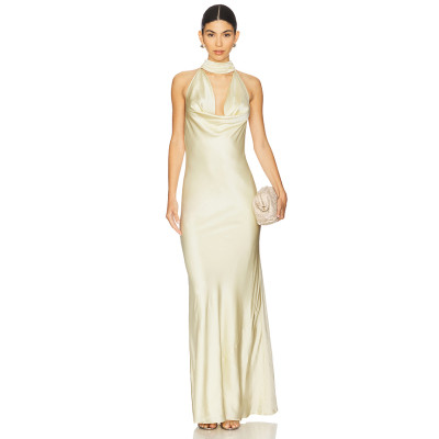 2025 New Design High quality Halter V neckline Sleeveless Backless Slim Woman's Maxi Dress