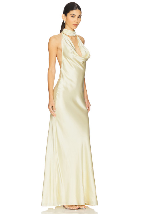 2025 New Design High quality Halter V neckline Sleeveless Backless Slim Woman's Maxi Dress