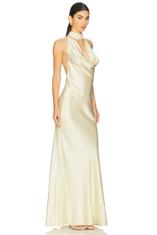 2025 New Design High quality Halter V neckline Sleeveless Backless Slim Woman's Maxi Dress