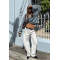 2025 Hot sale High quality Daily Sample Round Neckline Streaks  Print  Long Sleeve Casual Shorts