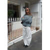 Daily Sample Round Neckline Streaks  Print  Long Sleeve  Casual Dress