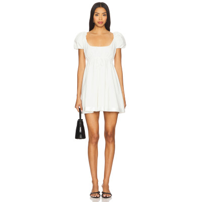 Fashionable Square Neck Adjustable Drawstring Waist Puff Sleeve Mini Dress
