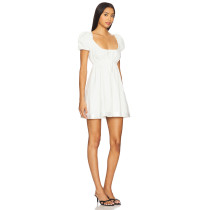 Fashionable Square Neck Adjustable Drawstring Waist Puff Sleeve Mini Dress