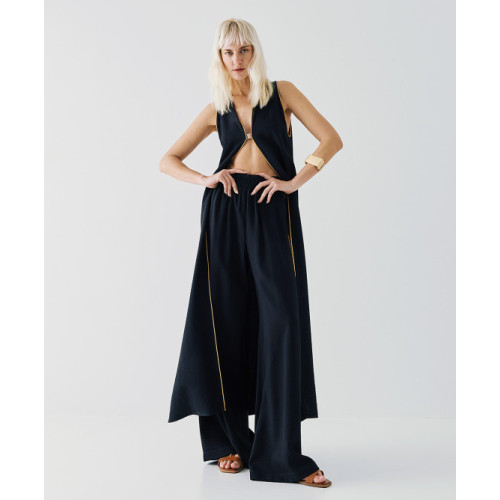 Sample Straight-Leg High-Waist Side Pockets Piping Details On The Sides Casual Pants