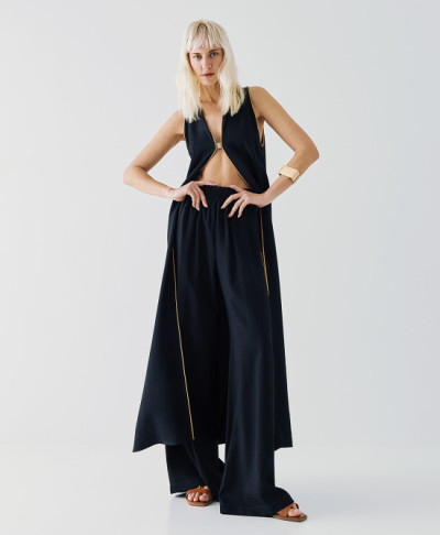 Sample Straight-Leg High-Waist Side Pockets Piping Details On The Sides Casual Pants