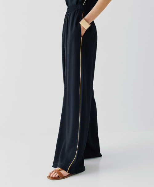 Sample Straight-Leg High-Waist Side Pockets Piping Details On The Sides Casual Pants