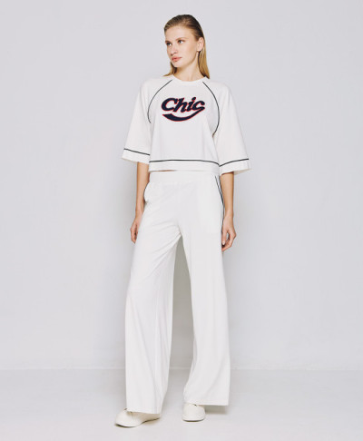 Sport Sample High-Waist Wide-Leg Side Pockets Elastic Waistband Casual Pants