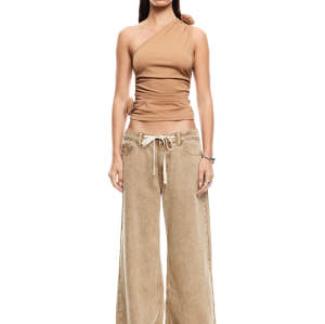 Casual Drawstring Waist Tie Low Rise Straight Leg  Solid Color  Daily Pants