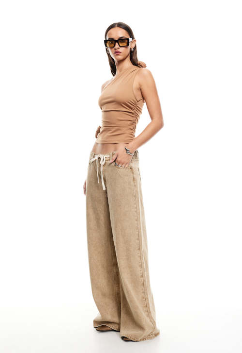 Casual Drawstring Waist Tie Low Rise Straight Leg  Solid Color  Daily Pants