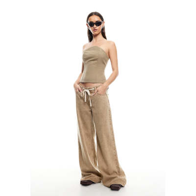 Casual Drawstring Waist Tie Low Rise Straight Leg  Solid Color  Daily Pants