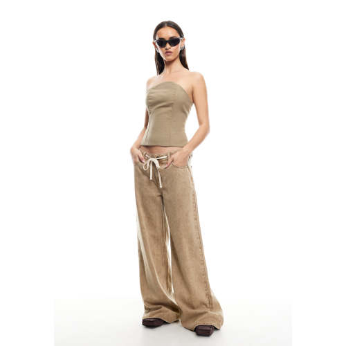 Casual Drawstring Waist Tie Low Rise Straight Leg  Solid Color  Daily Pants