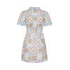 Sample Daily Spread Collar V-neckline Short Sleeve Self-Tie Wrap Waist Irregular Print Dress