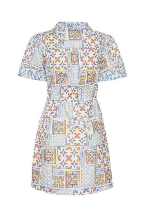 Sample Daily Spread Collar V-neckline Short Sleeve Self-Tie Wrap Waist Irregular Print Dress
