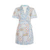 Sample Daily Spread Collar V-neckline Short Sleeve Self-Tie Wrap Waist Irregular Print Dress