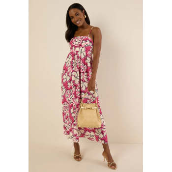 Casual Free Camisole Square Neckline Open Back Cut Out Floral Print Vacation Dress