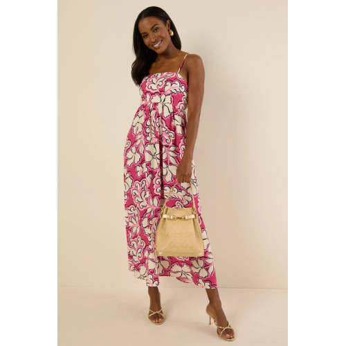 Casual Free Camisole Square Neckline Open Back Cut Out Floral Print Vacation Dress