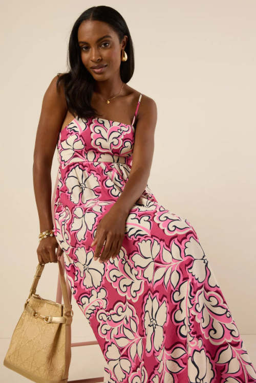 Casual Free Camisole Square Neckline Open Back Cut Out Floral Print Vacation Dress