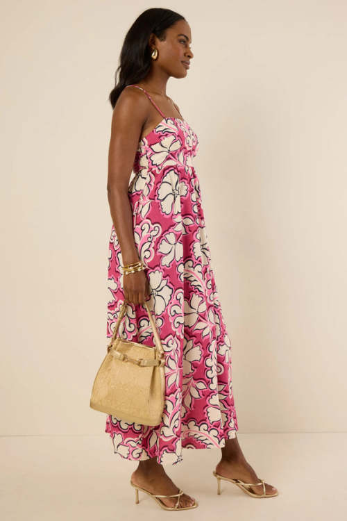 Casual Free Camisole Square Neckline Open Back Cut Out Floral Print Vacation Dress